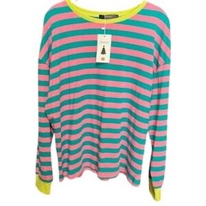 Striped Long Sleeve Top, Pink and‎ Green, Casual Colorful T-Shirt
